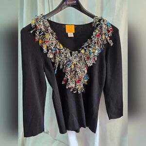 Black Sweater with Colorful Fringe
